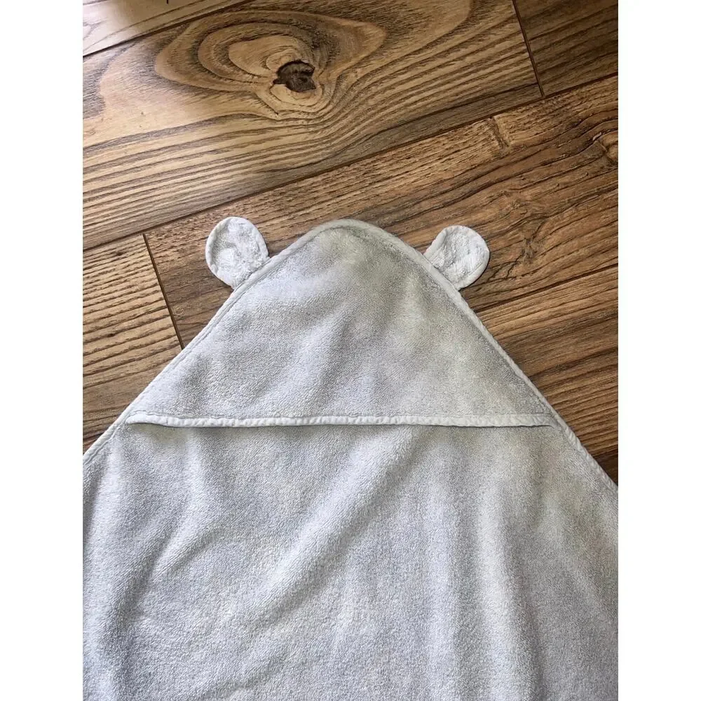 Gray Hooded Bath Towel with Bear Ears Hood for Baby or Child